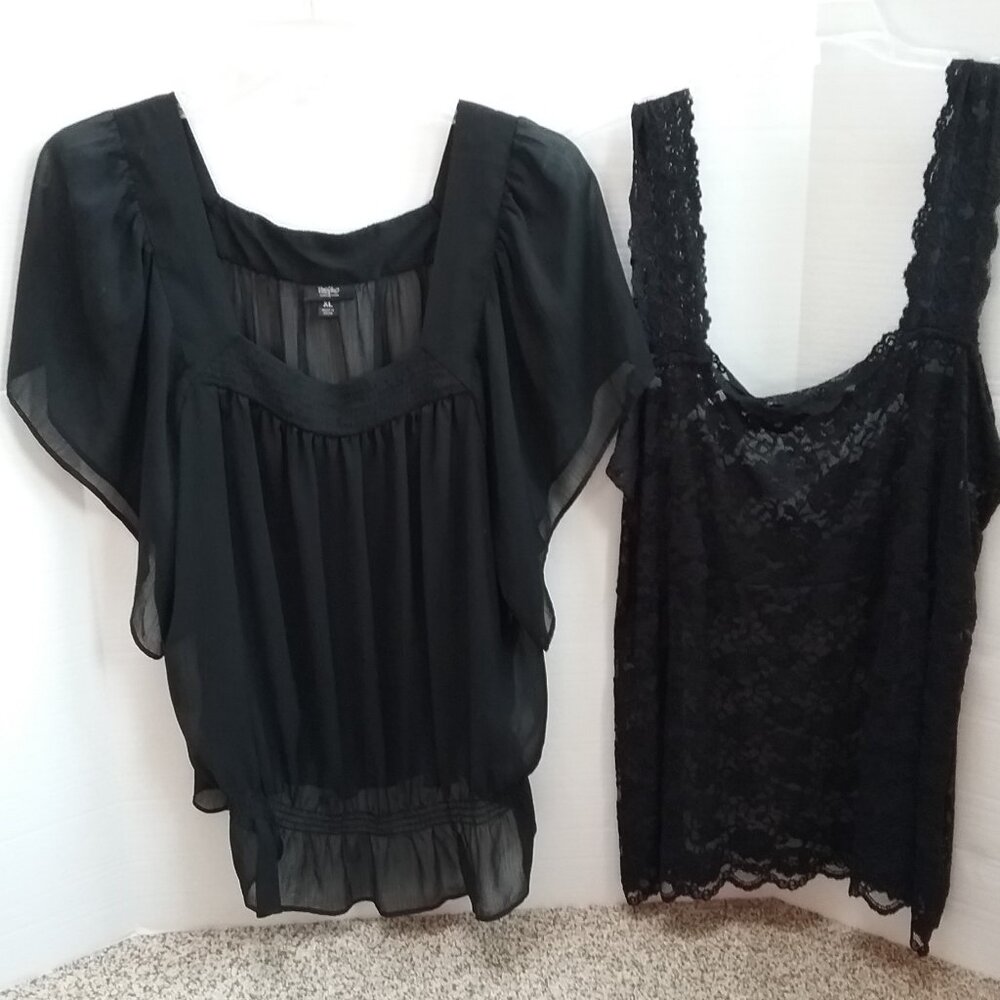 WXSSIO Sheer Ruffle Angel-Style Blouse and Sleeveless Lace-Pattern Camisole